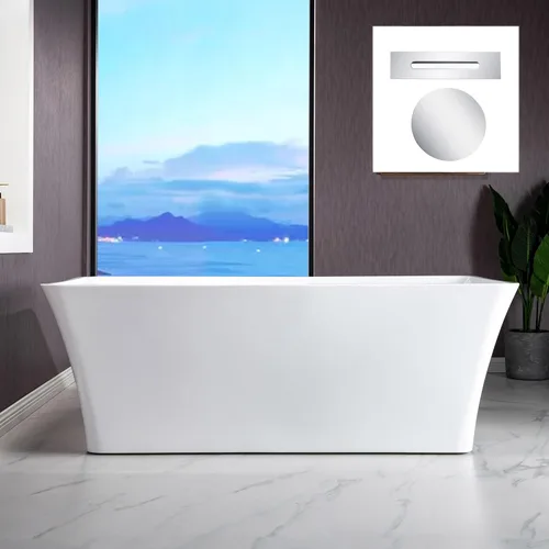 Miniatura 14 de WOODBRIDGE Bañera de acrílico independiente de 67 pulgadas, bañera blanca de remojo contemporáneo con desbordamiento y drenaje de oro cepillado