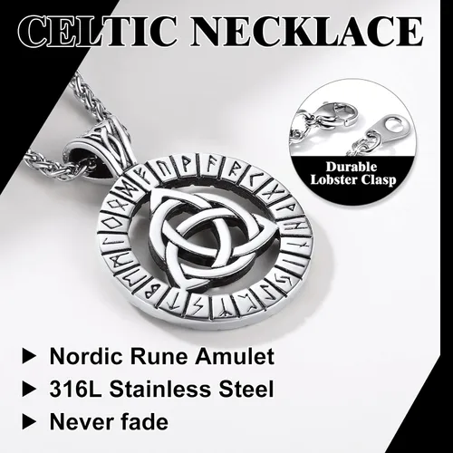 Miniatura 4 de Richsteel Collar con colgante de triquetra de acero inoxidable con nudo celta para hombres y mujeres, amuleto de protección, joyería con talismán