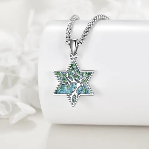 Miniatura 22 de ONEFINITY Collar de plata de ley 925 con diseño de árbol de la vida con colgante de nudo celta de concha de abulón para mujer