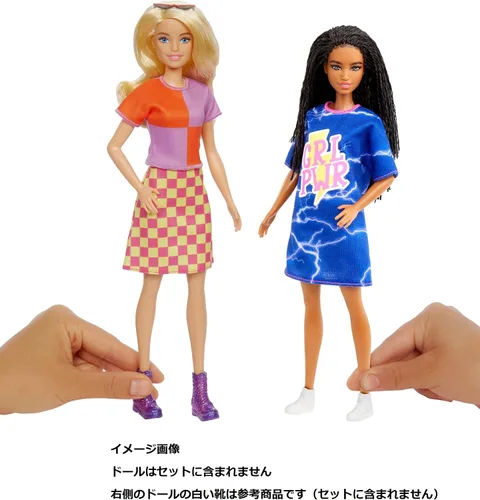 Miniatura 3 de Barbie Fashions - Conjunto de ropa de 2 unidades, 2 trajes de muñeca incluye camisa de colores con falda a cuadros, vestido "GRL PWR" y 2 accesorios