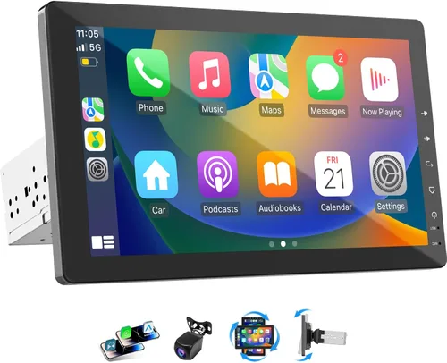 Haudio Radio de coche de 10.1 pulgadas con pantalla táctil giratoria, Apple CarPlay inalámbrico, Android Auto, radio con pantalla táctil, navegación