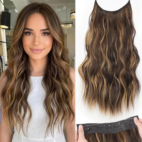 Miniatura 68 de KooKaStyle - Extensiones de cabello con hilo invisible, diadema transparente, ajustables, 4 clips fijadores, cabello largo y ondulado de 12