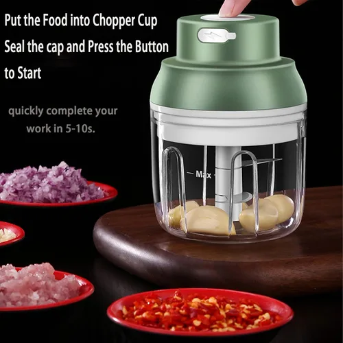 Miniatura 5 de Mini picadora eléctrica de alimentos, picador de ajo portátil de 250ML con función de carga USB, mini cortador de alimentos para cebolla, verduras