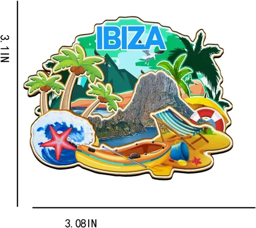 Miniatura 3 de Imán de madera para nevera Ibiza España España Monumentos 3D Viajes Coleccionables Recuerdos Decoración Hecho a Mano -2452