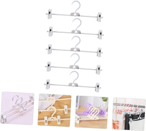 Miniatura 6 de CHILDWEET 5 piezas ajustables de plástico para pantalones de secado con clip para ahorrar espacio para pantalones, pantalones y faldas, versátil