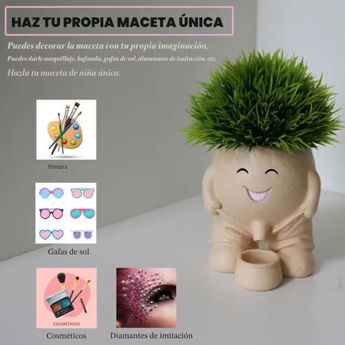 Miniatura 3 de Dolkgy Bonita maceta de cabeza, divertida maceta para plantas para decoración de interiores y exteriores, macetas únicas de cactus para oficina