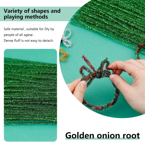 Miniatura 4 de 100 piezas de tallos de felpilla para limpiar tuberías color verde brillantina, para manualidades, manualidades, palitos peludos, a granel