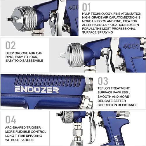 Miniatura 2 de ENDOZER Pistola pulverizadora profesional de alimentación por sifón para pintura, mango rojo, 34 oz - boquilla de 1.8mm para una variedad