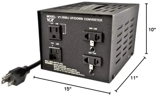 VCT VT-3000 Convertidor de voltaje reductor transformador de potencia convierte entre 110 voltios y 220 voltios, 3000 vatios