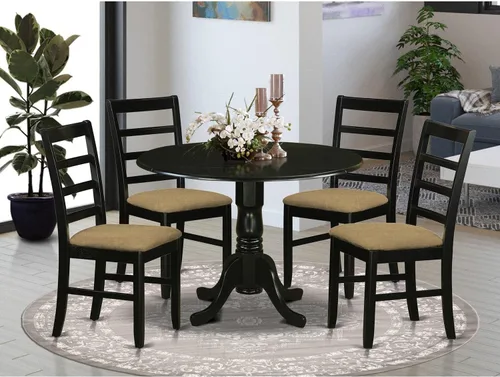 Miniatura 6 de East West Furniture DLPF3-BCH-C - Juego de comedor de 3 piezas que contiene una mesa de comedor redonda con gotas y 2 sillas de cocina tapizadas