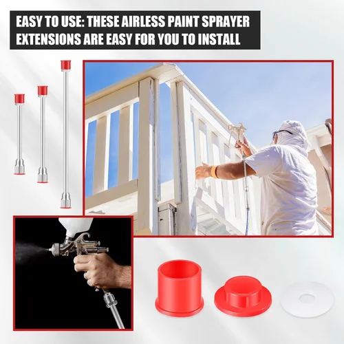 Miniatura 6 de 3 piezas de barra de extensión de punta de rociador de pintura sin aire para pistola de pintura sin aire con protector rojo (12, 20, 29.95 pulgadas)