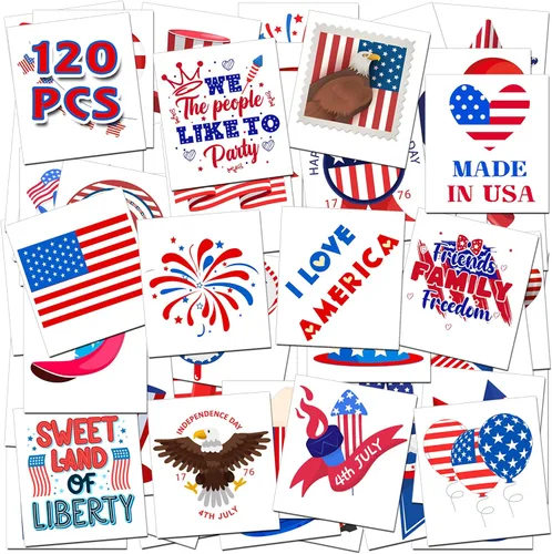 Miniatura 7 de HSHFAMIIY Trajes para mujer del 4 de julio, tatuajes temporales del 4 de julio, 120 tatuajes patrióticos de bandera de Estados Unidos, bandera