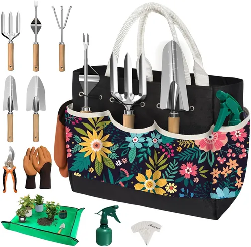 Juego de 22 piezas de herramientas de jardín para mujeres, kit de herramientas de mano de jardín resistente para jardineras principiantes, regalos