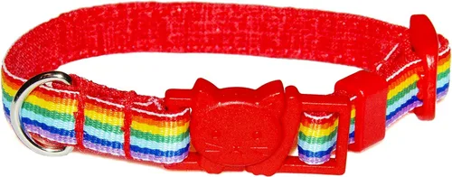 Collar de gato arcoíris con rayas de cinta colorida, 3/8 pulgadas de ancho, 2 tamaños, hebilla de seguridad separable, hecho a mano por Green Acorn