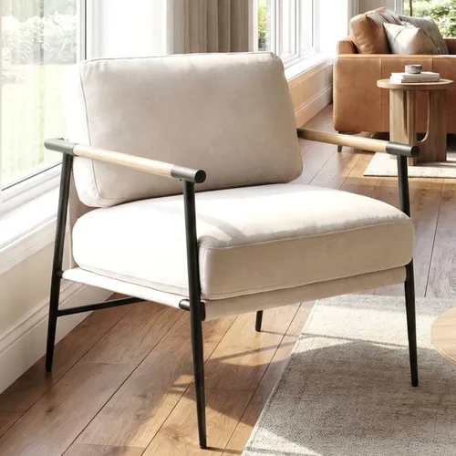 DUOMAY Silla decorativa moderna de chenilla, tapizada, color beige, con patas de metal, cómoda y ligera, para sala de estar, sillón para lectura en