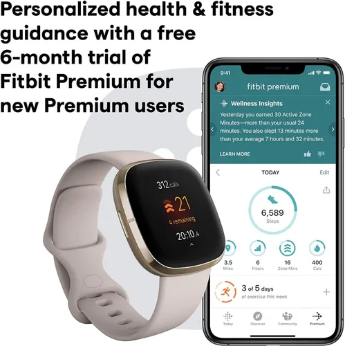 Miniatura 6 de Fitbit Sense Health & Fitness - Reloj inteligente con GPS, llamadas y mensajes de texto Bluetooth, frecuencia cardíaca SpO2, ECG, temperatura