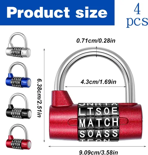 Miniatura 2 de 4 candados de combinación de 5 letras, candado de seguridad de metal resistente reiniciable sin llave en 4 colores para casillero de gimnasio, caja