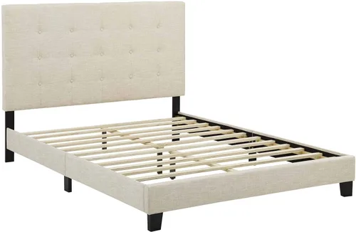 Miniatura 4 de Modway Melanie - Base de cama tapizada de tela capitoné, tamaño matrimonial, color beige