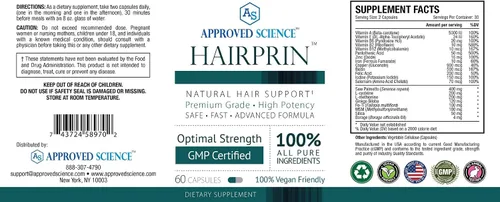 Miniatura 5 de Approved Science Hairprin - Promueve el crecimiento del cabello y ayuda a estimular la circulación del cuero cabelludo. 60 cápsulas veganas por