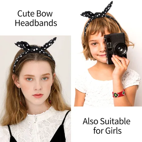 Miniatura 6 de TOBATOBA Diademas de lazo para mujeres y niñas, paquete de 2 diademas de lunares, lindas orejas de conejo, accesorios para el cabello, rojo y negro