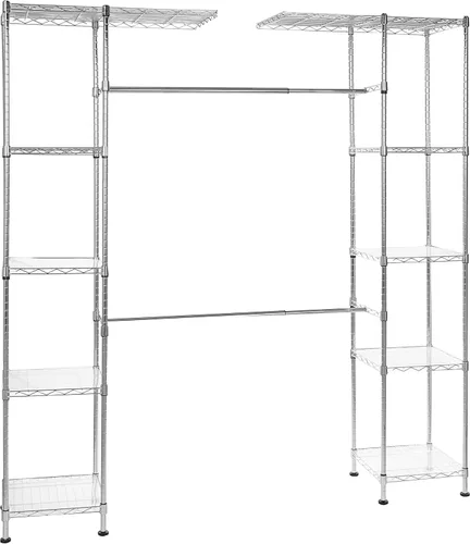 Amazon Basics Armario organizador de almacenamiento colgante de metal ajustable expandible con estantes, 57-80 x 14 x 72 pulgadas (largo x ancho x