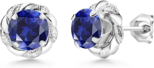 Miniatura 354 de Gem Stone King Aretes de plata de ley 925 de 0.236 in con piedra natal redonda para mujer