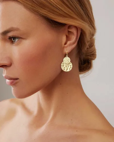 Miniatura 2 de Pendientes colgantes de disco martillado en oro antiguo estilo boho con joyería de dos tonos para regalo