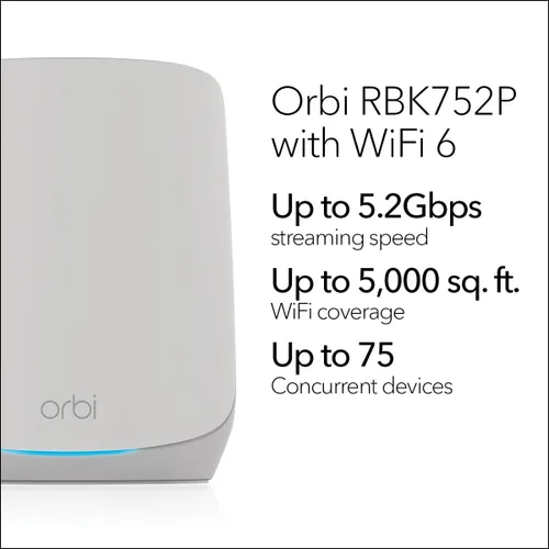Miniatura 2 de NETGEAR Orbi Sistema de red de malla WiFi 6 de tres bandas para todo el hogar (RBK752P) - Router con 1 extensor de satélite, características