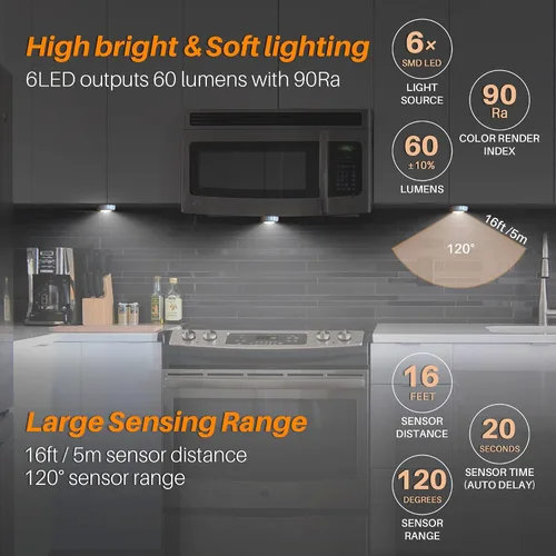 Miniatura 2 de STAR-SPANGLED Paquete de 3 luces con sensor de movimiento de 2.8 pulgadas para interiores, funciona con pilas AAA, luz LED para pegar en escaleras
