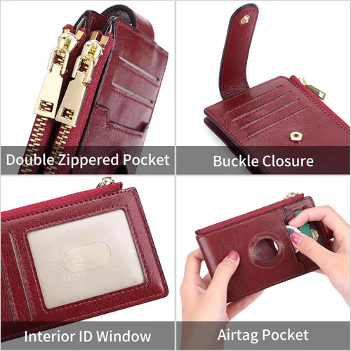 Miniatura 4 de FALAN MULE Billetera para AirTag para mujer con funda integrada para AirTag, AE-Borgoña, Billetera plegable con Airtag