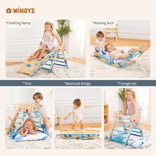 Miniatura 5 de wingyz Juego de triángulos Pikler 8 en 1, plegable, juguetes de escalada para bebés con cojín, arco, rampa y escalera Montessori - Escalador