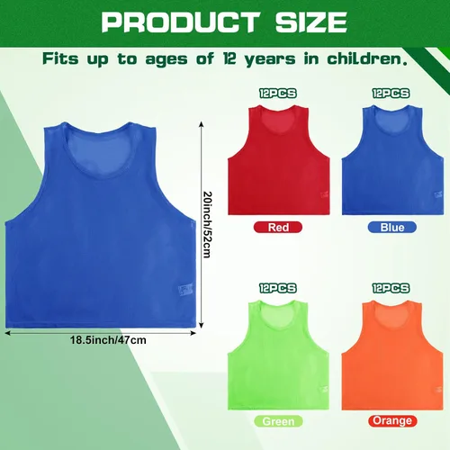 Miniatura 3 de 48 piezas de camisetas deportivas juveniles de fútbol para practicar baloncesto, 4 colores, 4 equipos para entrenamiento de equipo de fútbol