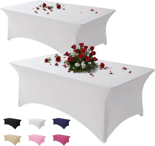Miniatura 9 de Famstar Paño de Mesa Negro de 4 Pies de Elastano, Paño de Mesa Ajustado para Mesas Rectangulares, Fundas Elásticas Lavables Sin Arrugas