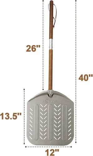 Miniatura 3 de Pala redonda de aluminio perforado de 12 x 14 pulgadas para pizza, dorado, aluminio, antiadherente, fácil de limpiar, adecuada para todas