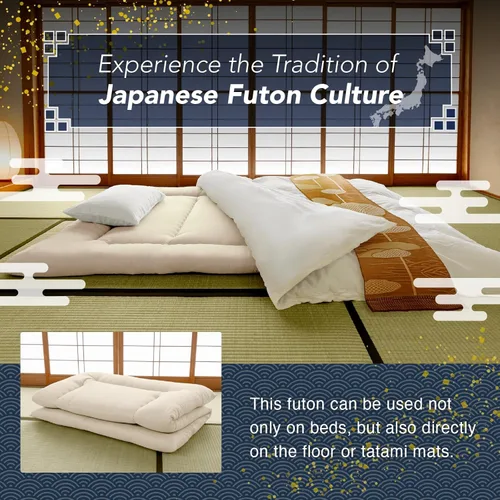 Miniatura 5 de Colchón japonés futón para suelo, SHIKIBUTON de núcleo firme, fabricado en Japón, tamaño individual