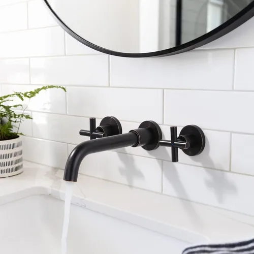 Miniatura 2 de Grifo de baño de bronce aceitado – Grifo de baño ARCORA de montaje en pared, grifo de tocador de 2 manijas en bruto en válvula incluida Bronce