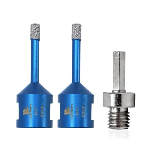 Broca de núcleo de diamante de 1/4 de pulgada, 2 piezas para baldosas de porcelana, cerámica, mármol, granito, 1 sierra de diamante soldada al vacío
