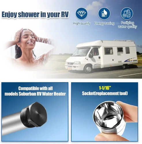 Miniatura 5 de Kit de 5 varillas de ánodo para calentador de agua de RV y varilla de enjuague con herramienta de extracción de casquillo hexagonal, varilla