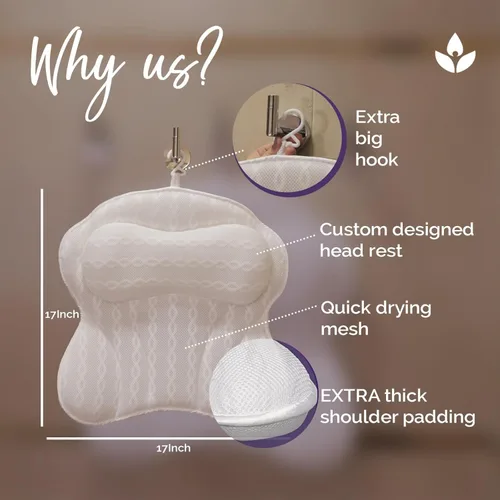 Miniatura 3 de Almohada de baño – Almohadas de baño para soporte de cuello y espalda, almohadas de bañera de lujo para cabeza y cuello, remojar, baño de burbujas