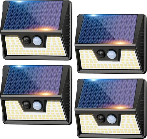 Miniatura 20 de vighep Paquete de 12 luces solares de movimiento para exteriores, luces impermeables para valla al aire libre, luces LED de pared blancas cálidas