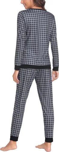 Miniatura 5 de Ekouaer Conjunto de ropa interior térmica de maternidad y lactancia, conjunto de pantalones largos de punto a rayas, capa base superior e inferior