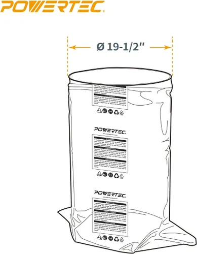 Miniatura 2 de POWERTEC 70009V Bolsa de recolección de polvo de plástico transparente, 19-1/2 pulgadas de diámetro x 33 pulgadas, paquete de 5 bolsas colectoras