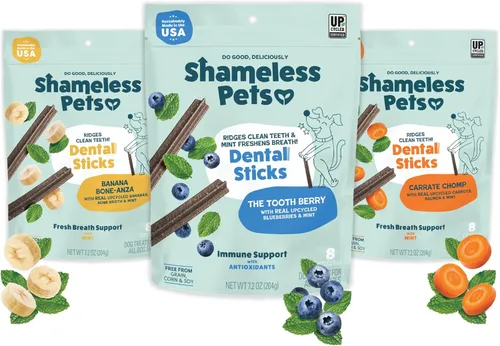 Miniatura 20 de Shameless Pets Golosinas dentales para perros, Carrate Chomp, palitos dentales saludables con soporte para la piel y el pelaje para limpieza