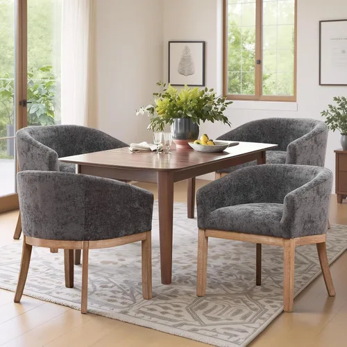 Miniatura 20 de SoarFlash Sillas de comedor tapizadas modernas de mediados de siglo con brazos, juego de 2, sillas de cocina y comedor de lino de granja, con marco