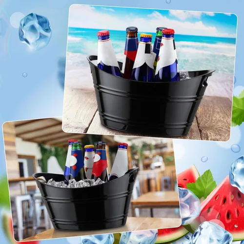 Miniatura 3 de Patelai 6 cubos de hielo a granel, cubos de hielo de plástico con asas, bañera de almacenamiento ovalada, tina de bebida de gran capacidad para Negro