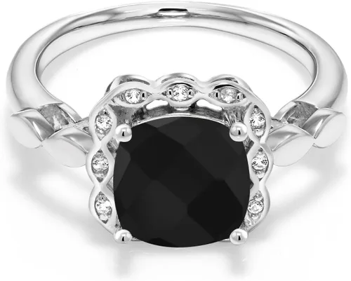 Miniatura 18 de Gem Stone King Anillo de compromiso de plata de ley 925 de 0.315 in con piedra natal y zafiro blanco creado Anillo de compromiso de boda