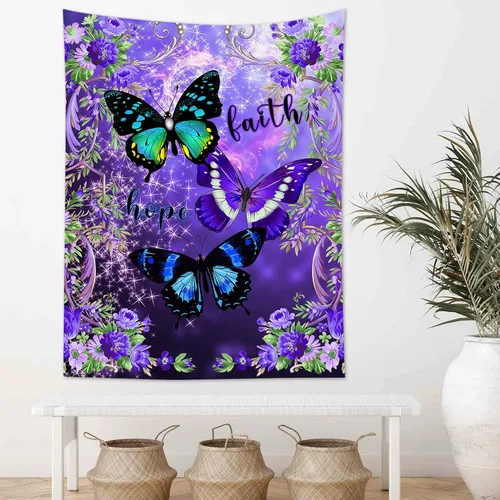 Miniatura 2 de LB Tapiz pequeño de mariposa colorido para colgar en la pared, diseño psicodélico de flores silvestres 3D, mariposas de fantasía floral, arte