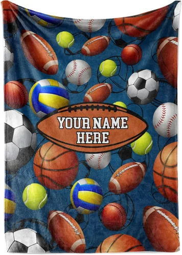 Manta personalizada para niños y niñas, fútbol, voleibol, tenis, manta personalizada para niños, manta personalizada para viajes, manta de regalo V2