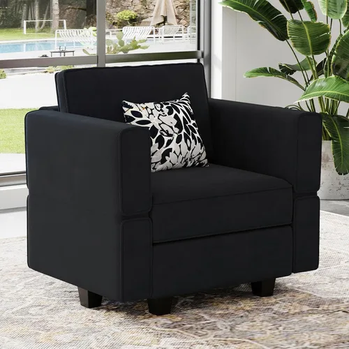 Miniatura 24 de Belffin Módulo de Almacenamiento con Otomana para Sofá Seccional Modular Asiento Cuadrado Cubo de Terciopelo Azul