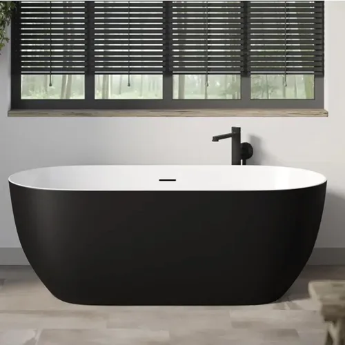BuildMyplace - Bañera independiente de acrílico de 67 pulgadas, bañera de baño contemporánea con desbordamiento y desagüe desplegable en cromo,